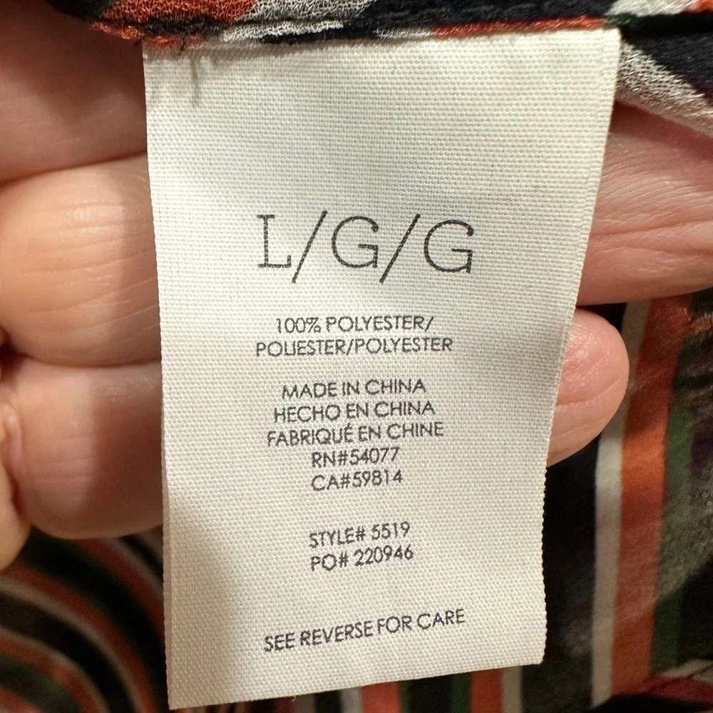 CAbi long sleeved, v-neck, striped sheer pullover‎ blouse. Navy, red, green. - Picture 7 of 12